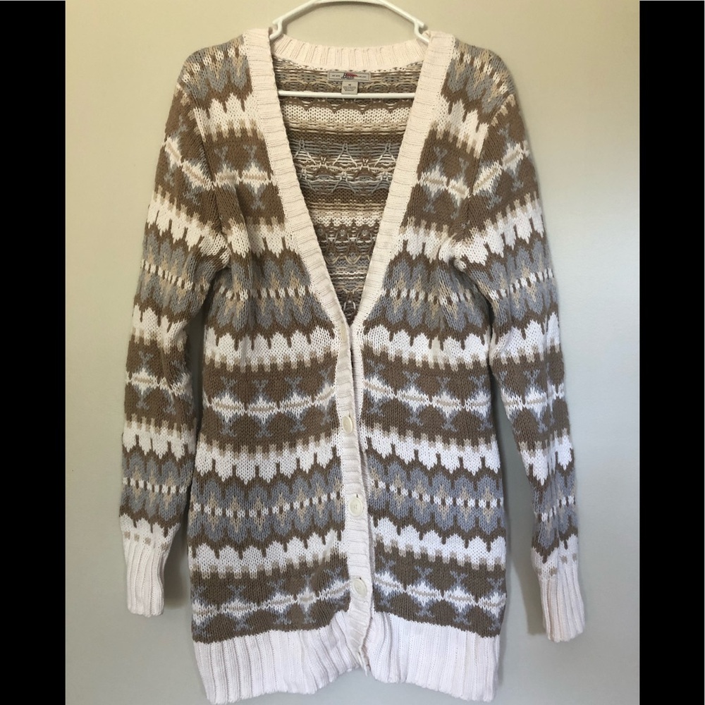 CHUNKY KNIT BUTTON UP CARDIGAN M GRANDPA SWEATER FAIR ISLE LONG LINE